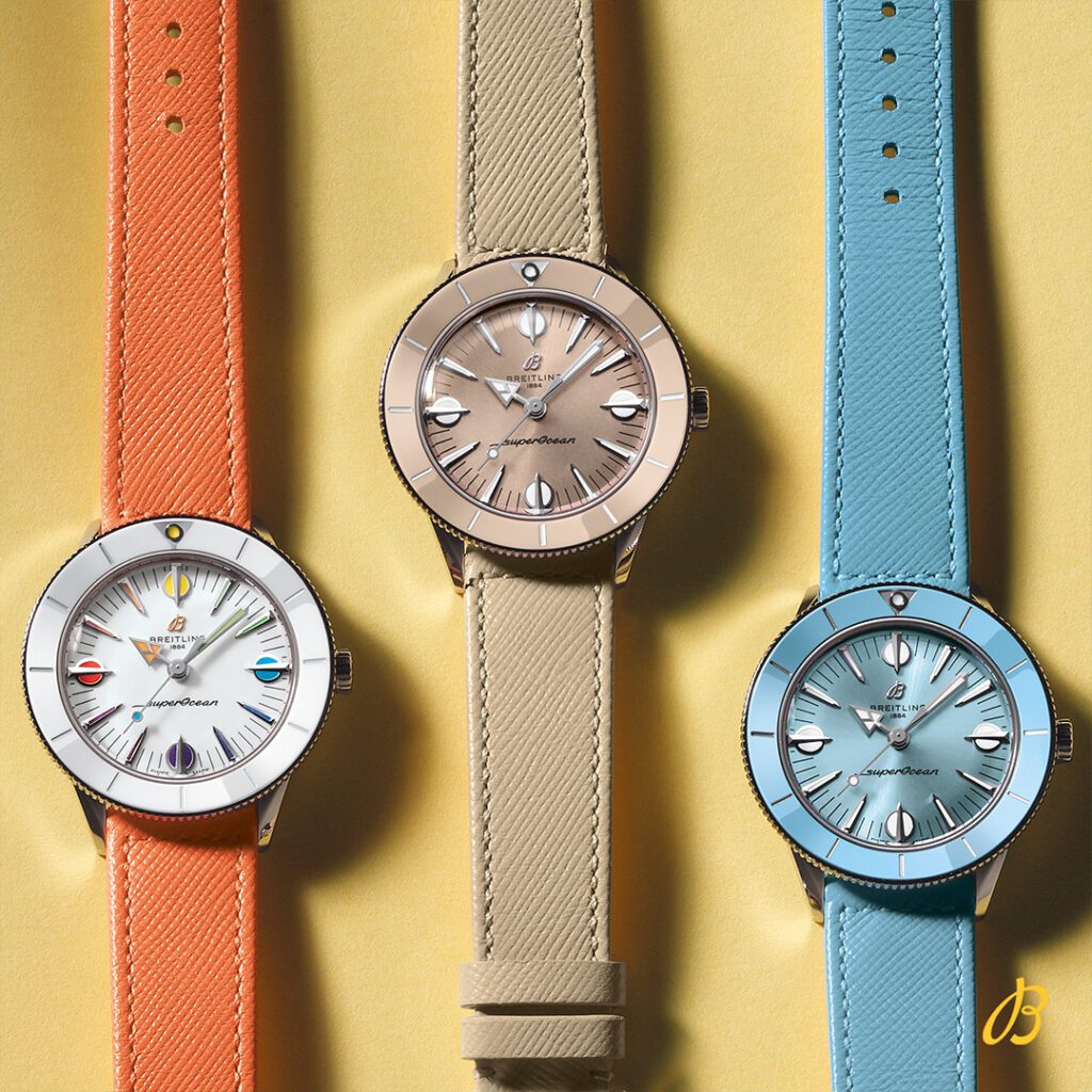 The New Breitling Superocean '57 Pastel Paradise Collection. Click the image to shop now.